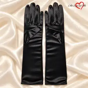 Black satin elbow-length gloves 37 cm