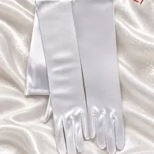 White satin opera-length gloves 60 cm
