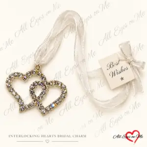 Silver-tone interlocking twin hearts bridal good-luck charm with clear stone-look accents