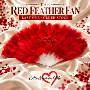 Red feather fan promotional image showing last one older stock