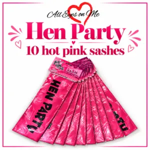 Hot pink Hen Party sashes arranged for a group celebration