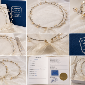 Pair of 42 g sterling silver Stefana with pearl-style beads and crystal accents