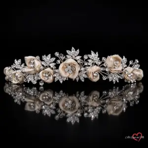 Silver-tone floral flower bridal tiara E5-3712 with crystal-style stones