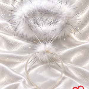 White Fluffy Angel Halo Headband with Silver Tinsel