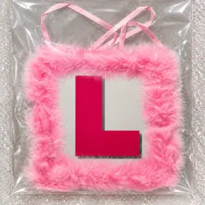 Bride To Be L Plate — Light Pink Fluffy Tinsel Trim