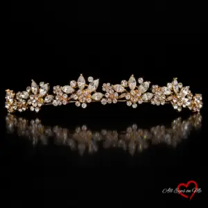 Silver-tone floral rhinestone bridal tiara T-8563 on a black background