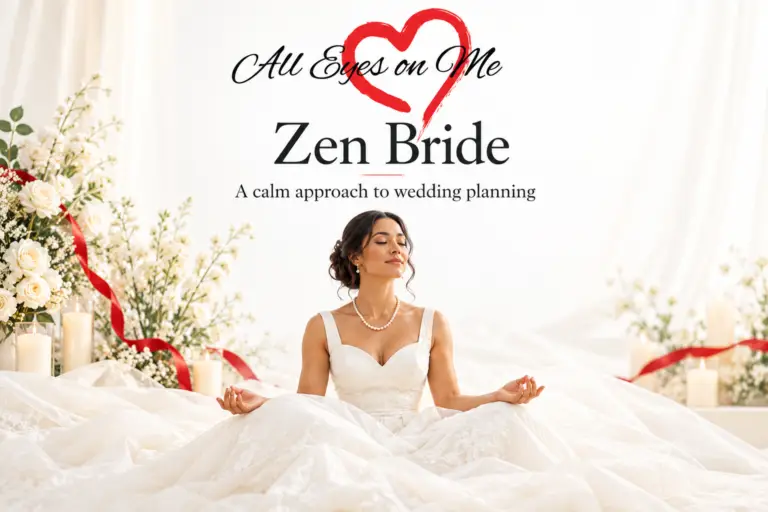 All Eyes on Me Zen Bride cover showing a relaxed bride seated in her wedding gown.